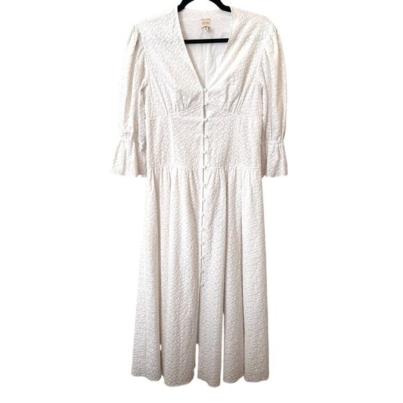 LA VIE REBECCA TAYLOR Leaf Embroidered Button Front Dress White XS - Picture 2 of 7